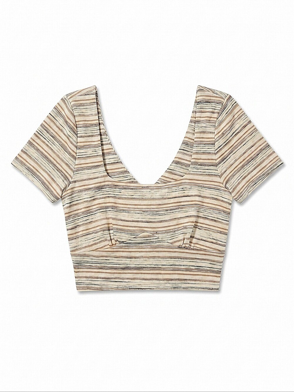 NWT! LE LIS Striped Scoop Neck Crop Top - Beige Multicolor